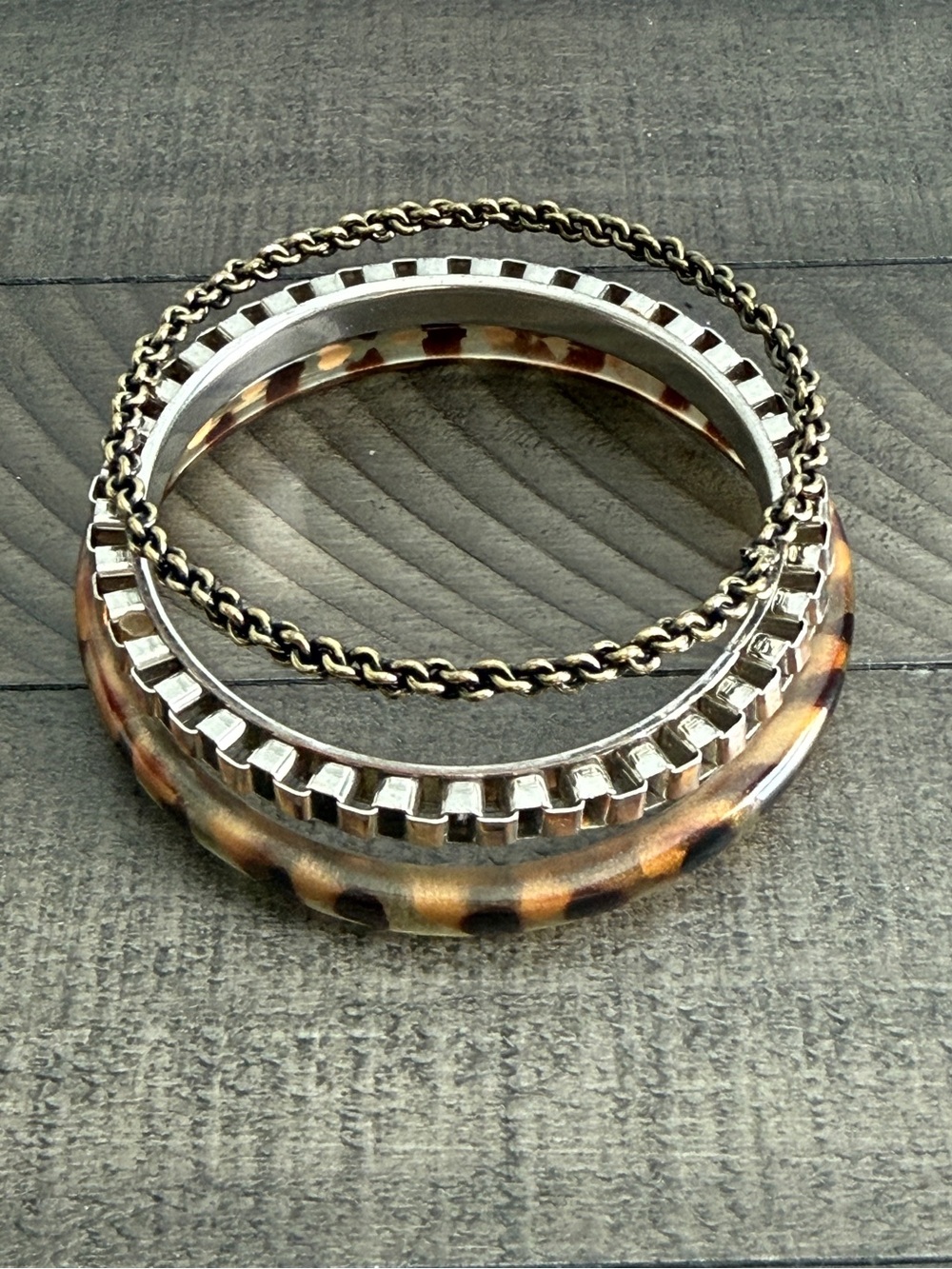 Stacked Tortoiseshell and Gold Tone Bangle Bracelet Set